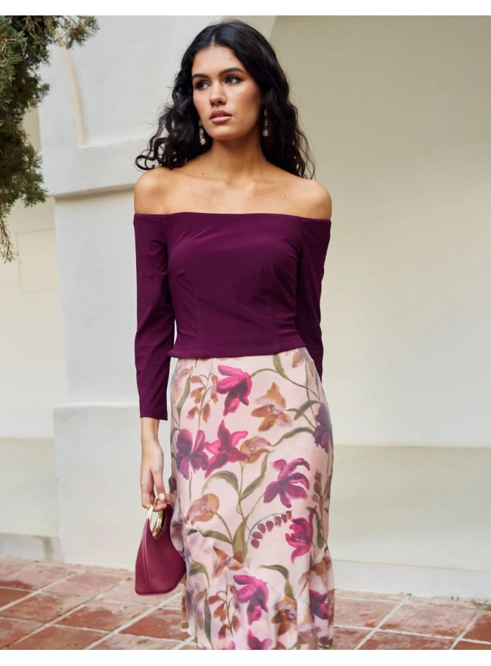 Maroon top with bardot neckline