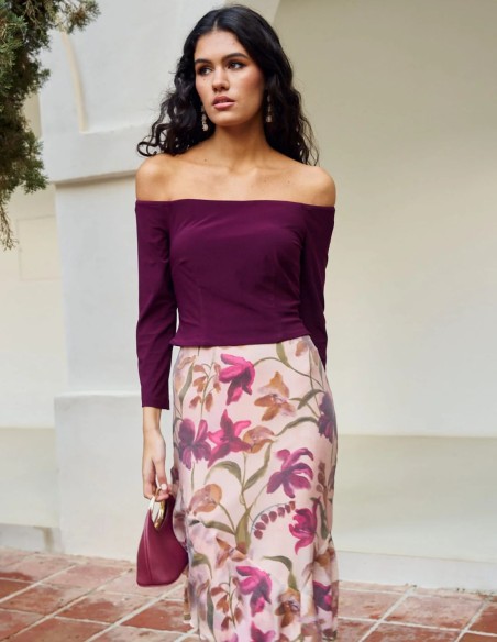 Maroon top with bardot neckline