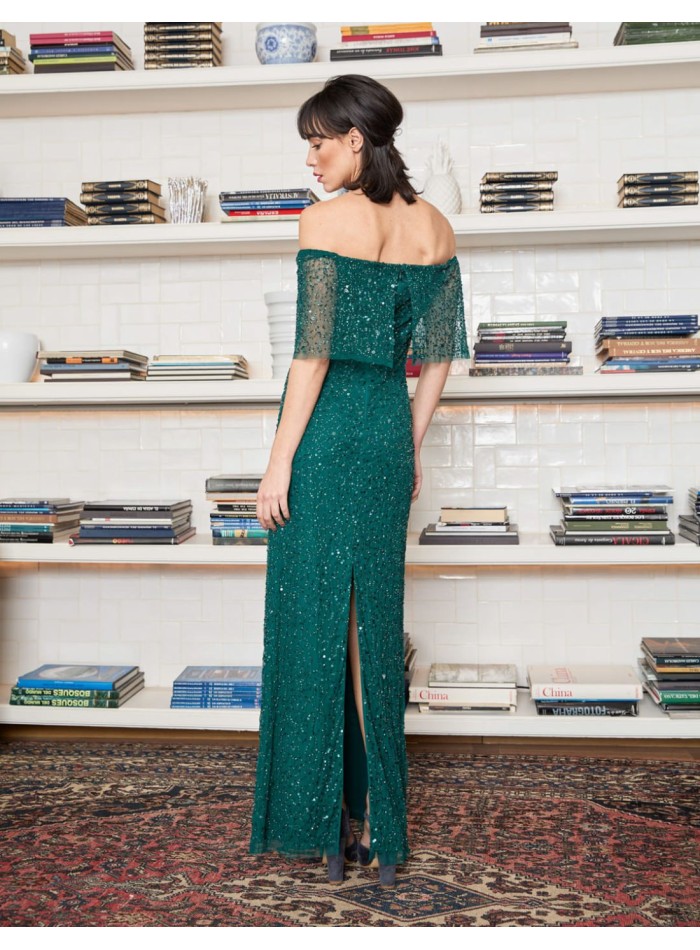 Longue robe de soirée verte avec encolure...