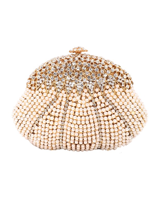 Clutch de fiesta con forma de concha  y cristales de Swarovsk invitada perfecta