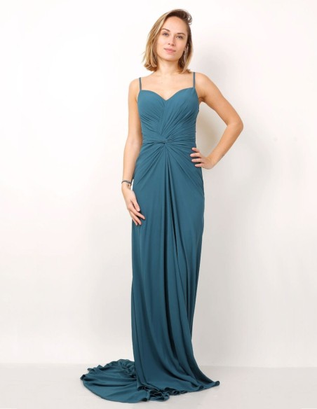 Robe d'invité longue avec corsage drapé et fines bretelles