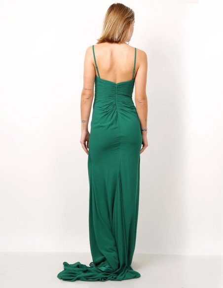 Robe d'invité longue avec corsage drapé et fines bretelles
