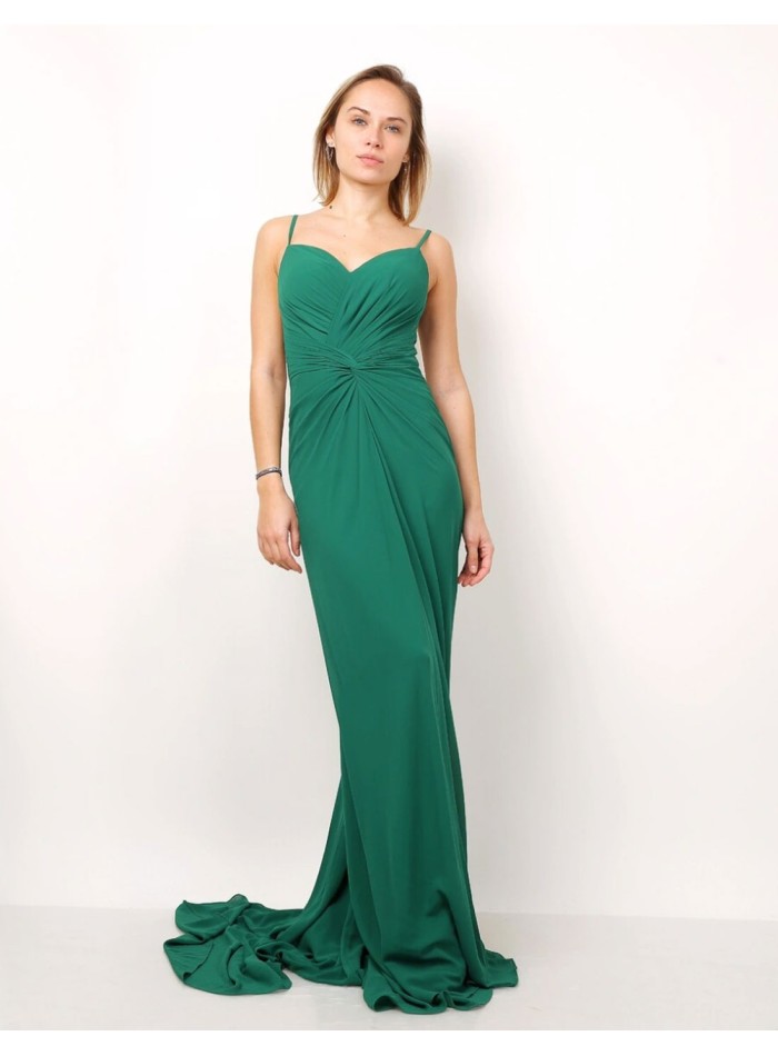 Vestido de invitada largo con cuerpo drapeado y...