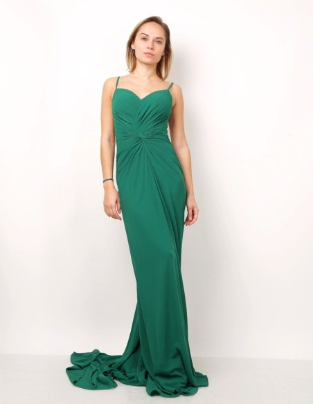 Vestido de invitada largo con cuerpo drapeado y tirante fino