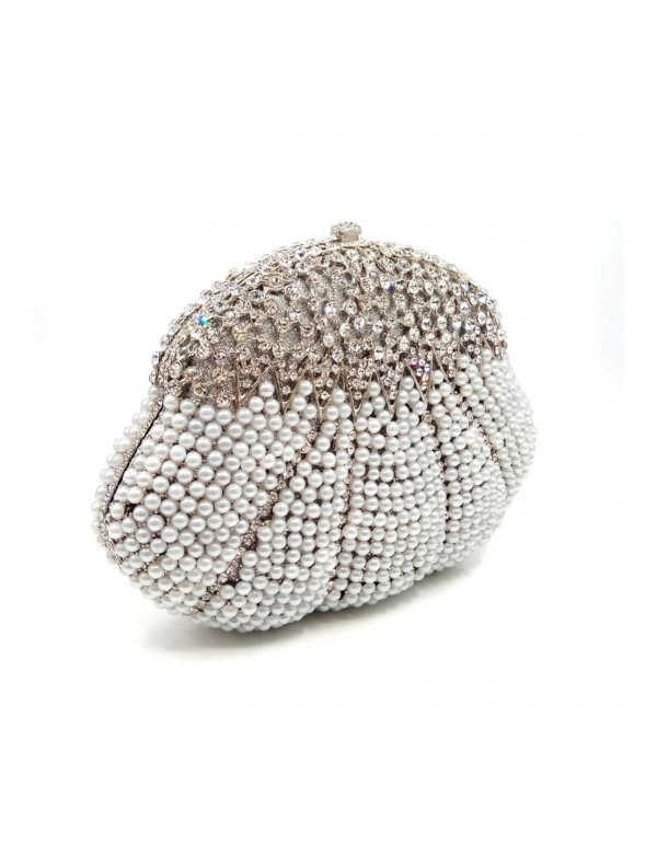 Clutch de fiesta con forma concha y cristales de Swarovski plata Lauren Lynn London Accessories - 1 2