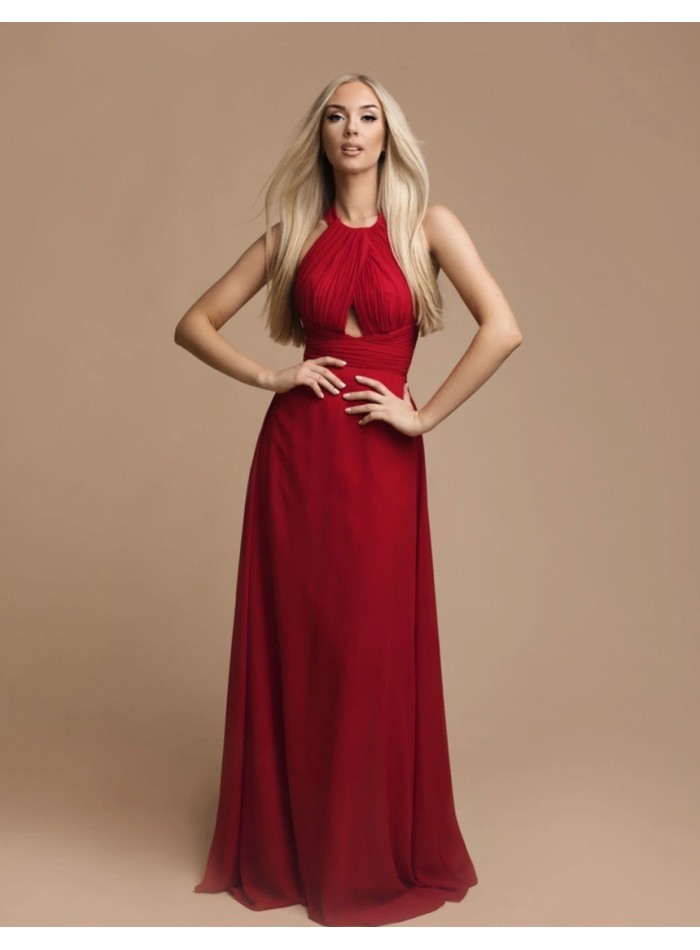Robe longue d'invité en rouge avec une fente à...
