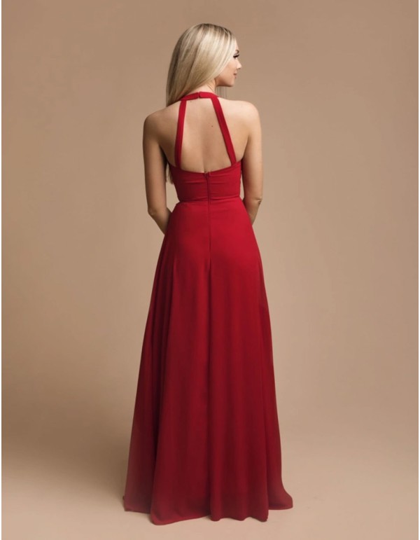 Long red gown with slit at the chest 2