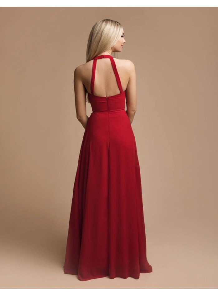 Robe longue d'invité en rouge avec une fente à...