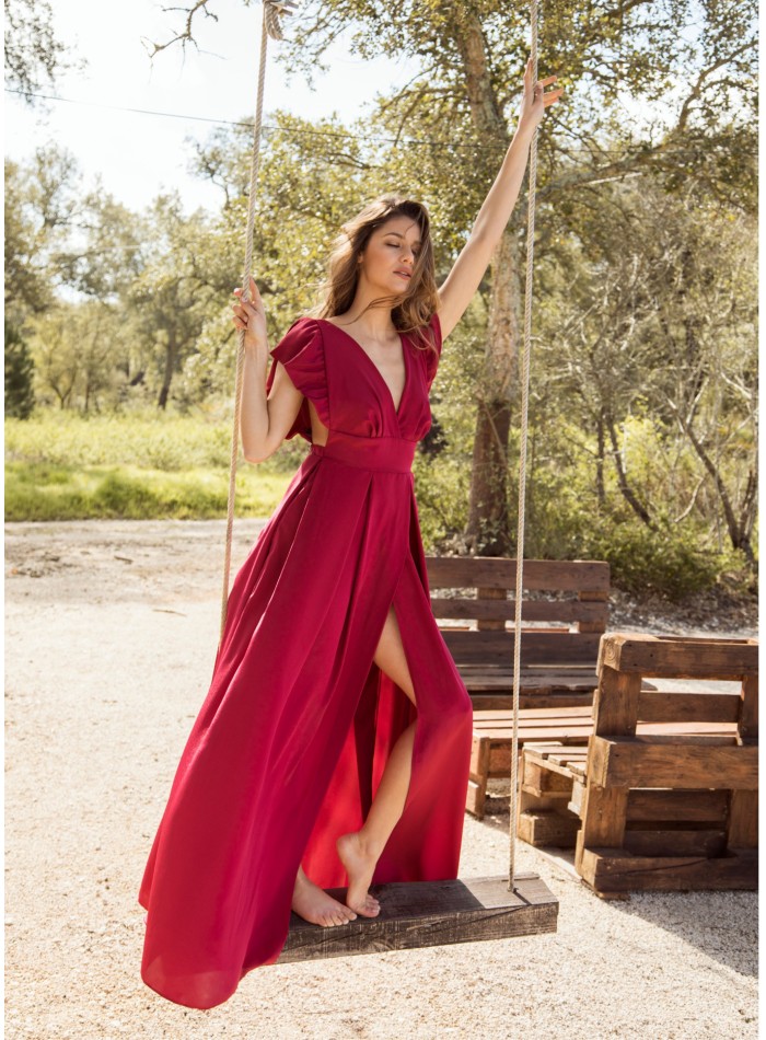 Cherry cherry long dress with ruffles and...