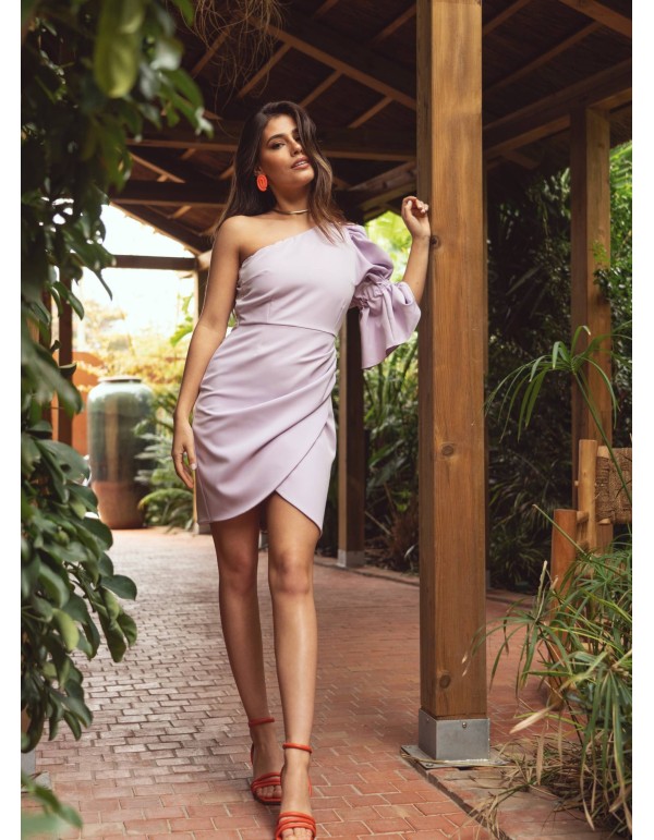 Robe courte lilas avec encolure asymétrique et manches... 2