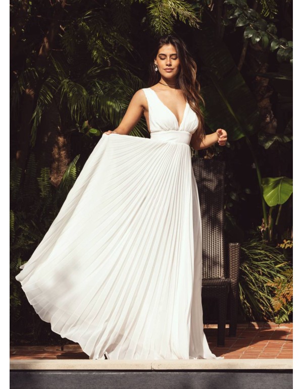 Vestido largo plisado blanco 2