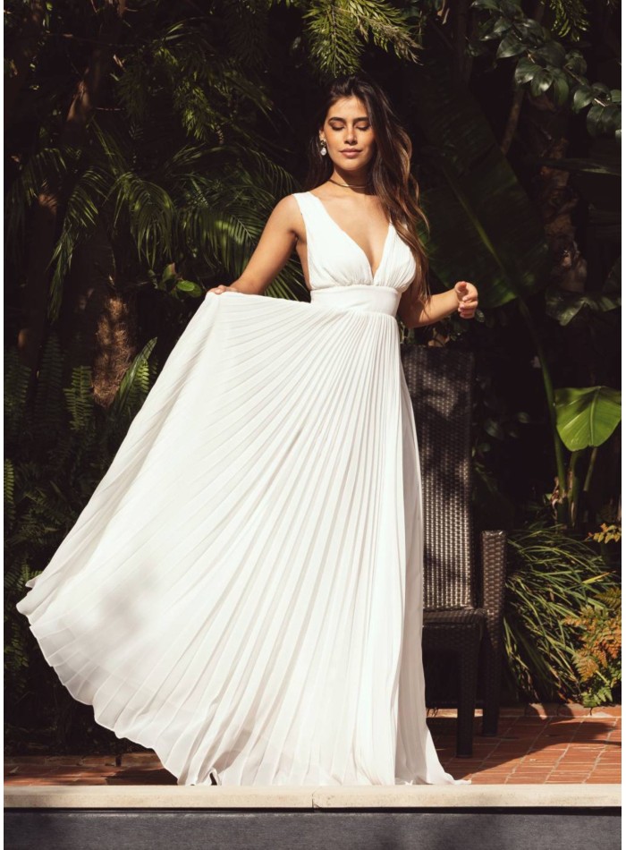 Vestido largo plisado blanco