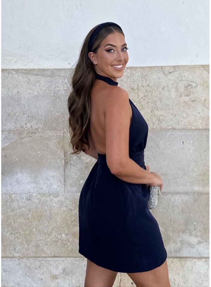 Robe courte bleu marine avec dos ouvert