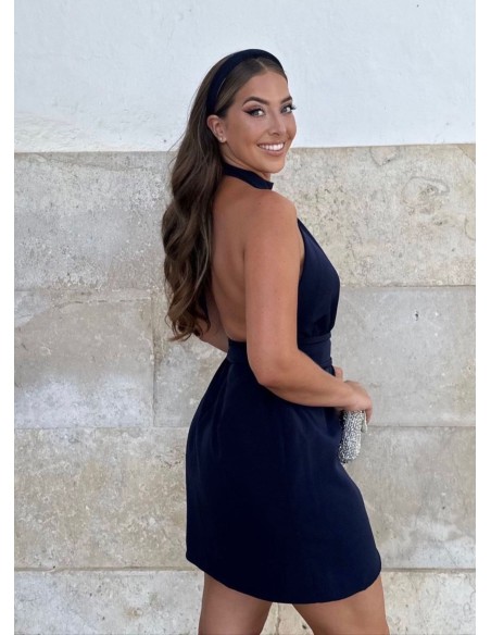 Robe courte bleu marine avec dos ouvert