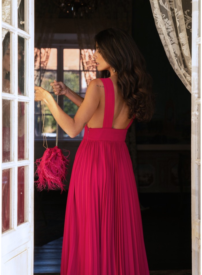 Cherry pink pleated long dress