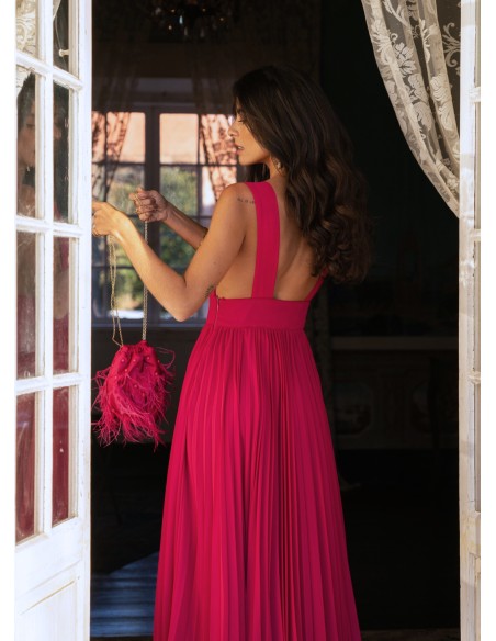 Robe longue plissée rose cerise