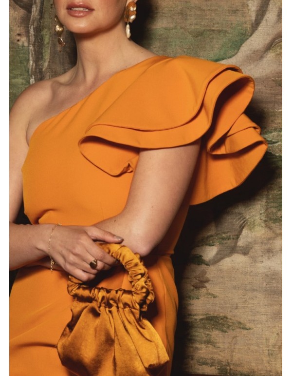 Robe courte orange avec manches à volants 2