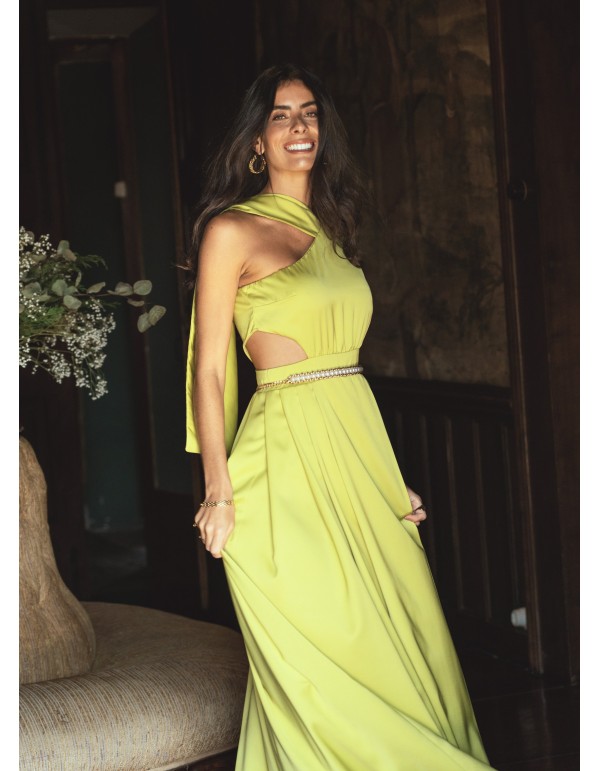 Robe longue à fentes vert lime 2