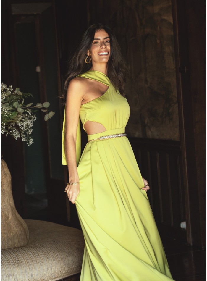 Vestido largo verde lima con aberturas