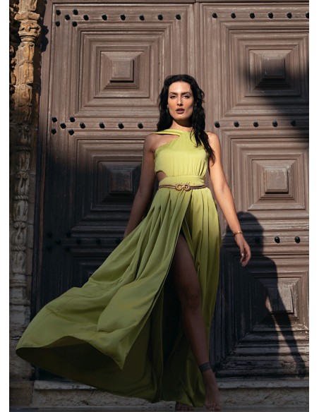 Lime green long dress with slits