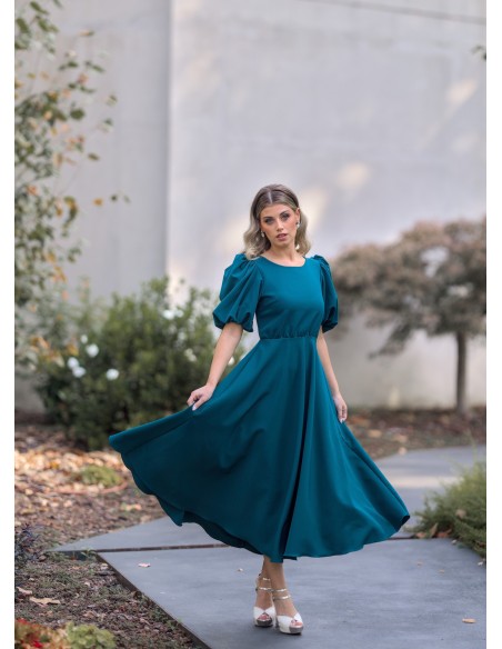 Robe midi verte à manches bouffantes