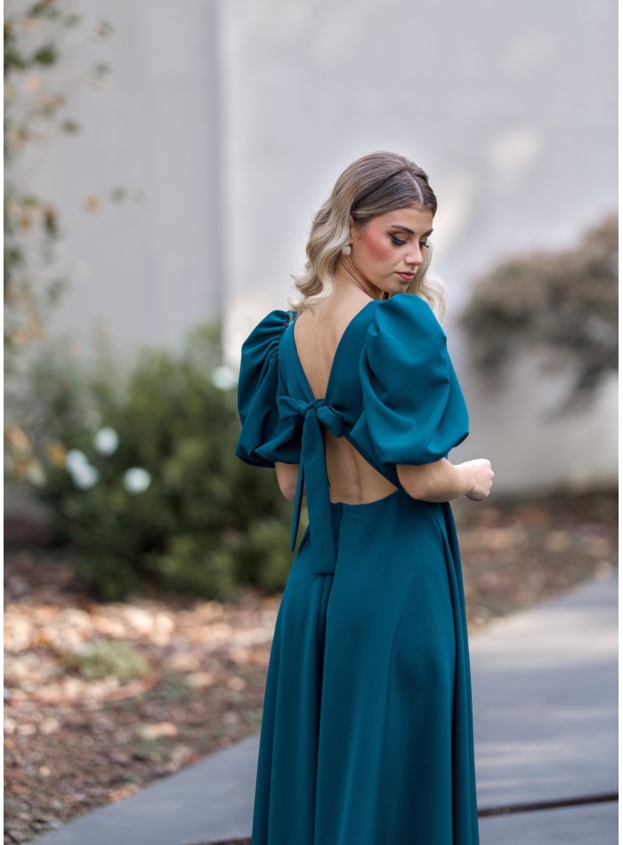 Green midi dress with puffed sleeves