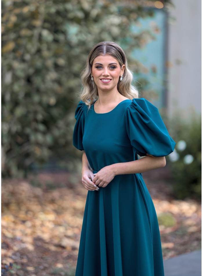 Green midi dress with puffed sleeves