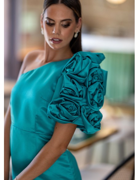 Asymmetrical floral midi guest dress with flowers