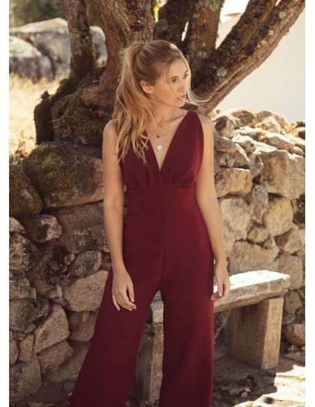 Burgundy jumpsuit with open back