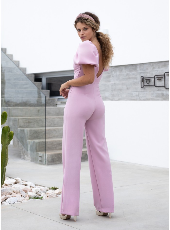 Lilac long jumpsuit with voluminous sleeves and...