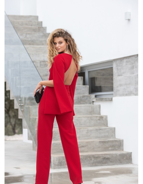 Mono de fiesta rojo con manga larga de capa 2