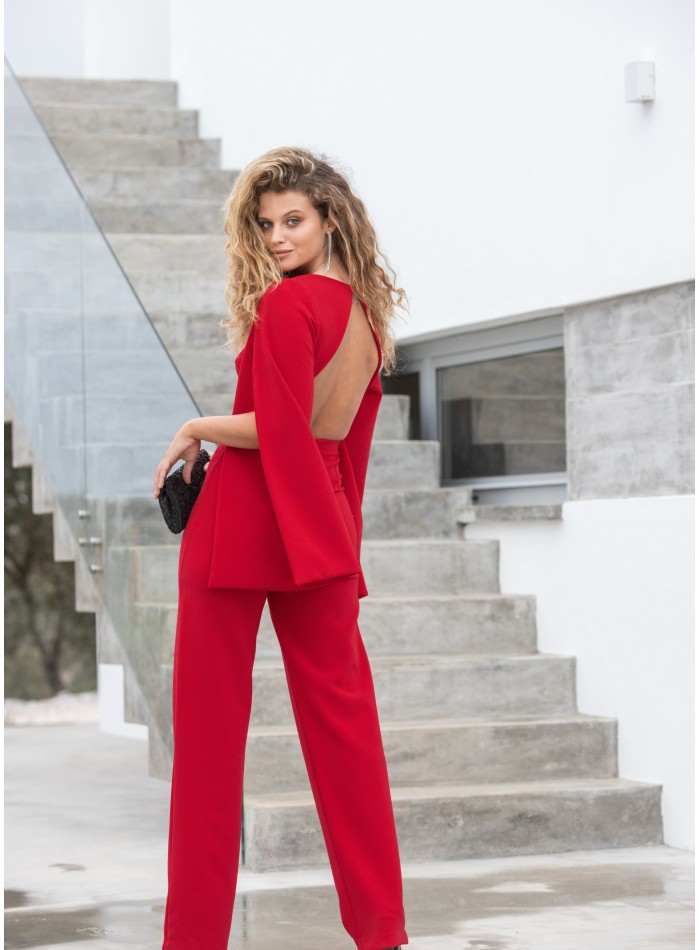Mono rojo con manga capa y espalda descubierta para eventos especiales