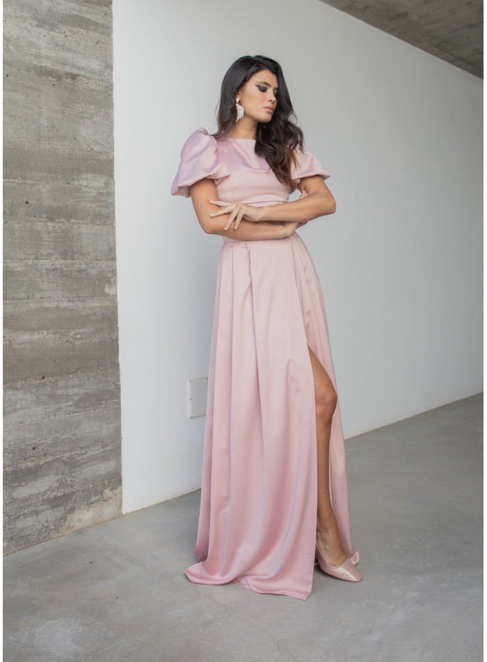 Pink long skirt with lining and invisible zipper