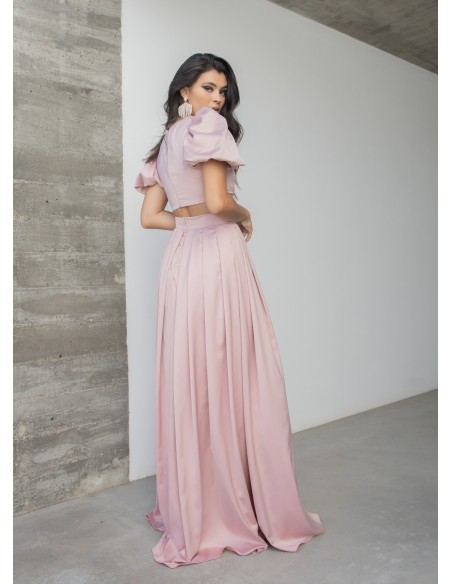 Pink long skirt with lining and invisible zipper