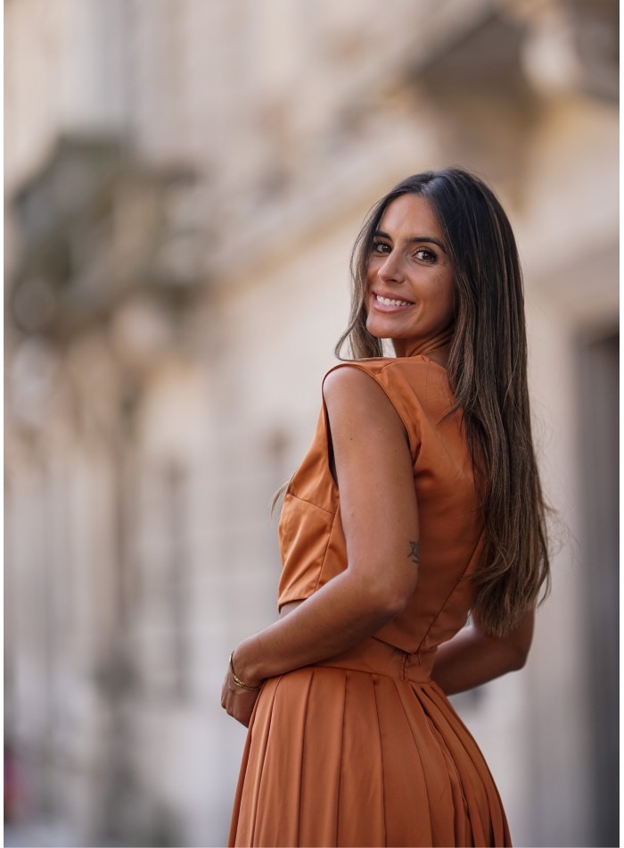 Terracotta long skirt lined with invisible zipper