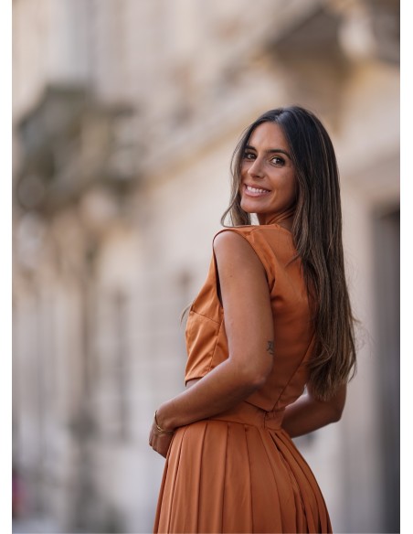 Falda larga terracota forrada con cierre invisible para eventos