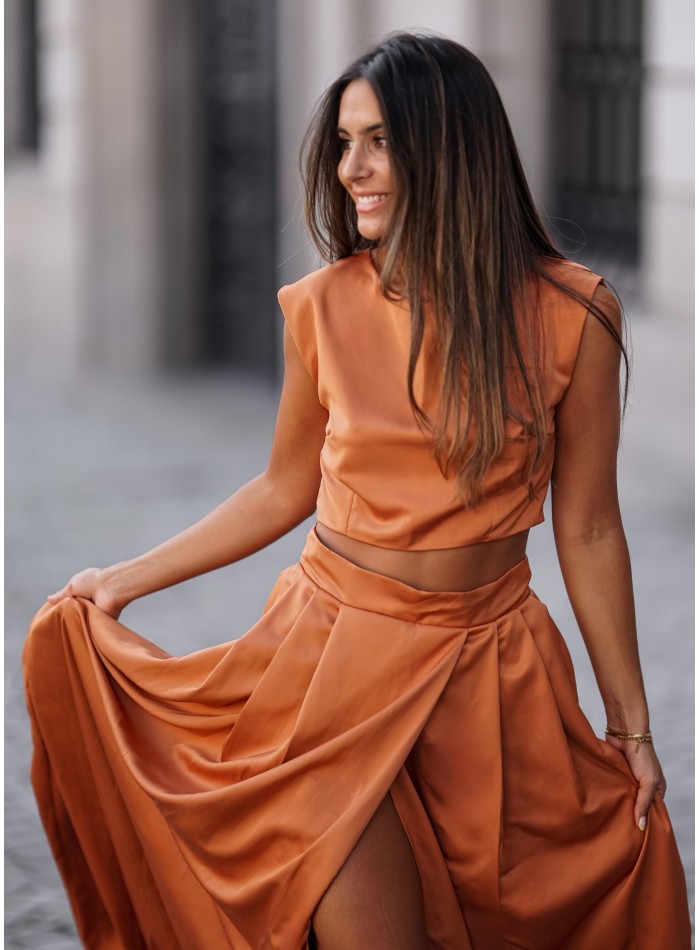 Falda larga terracota forrada con cierre invisible para bodas