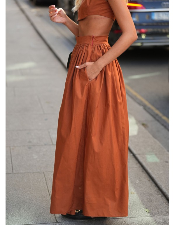 Terracotta long skirt with pockets and invisible zipper 2