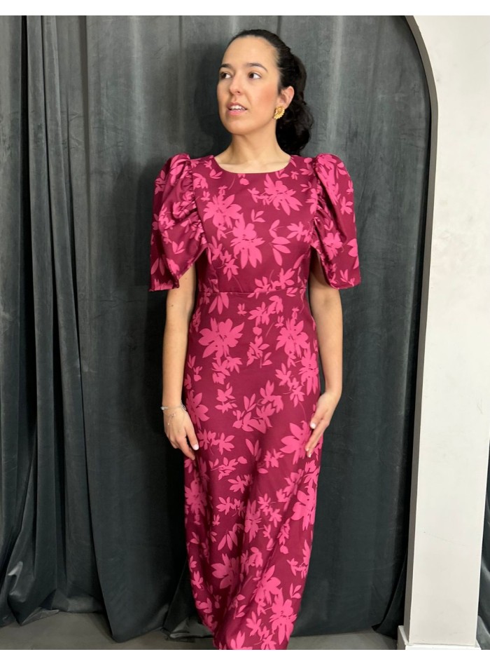 Vestido de invitada midi estampado con manga...