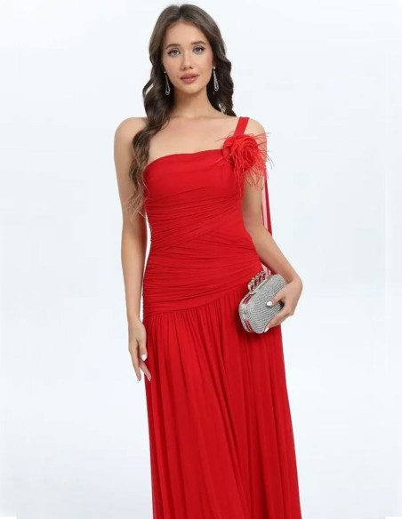 Long gown with draped bodice and cape sleeves