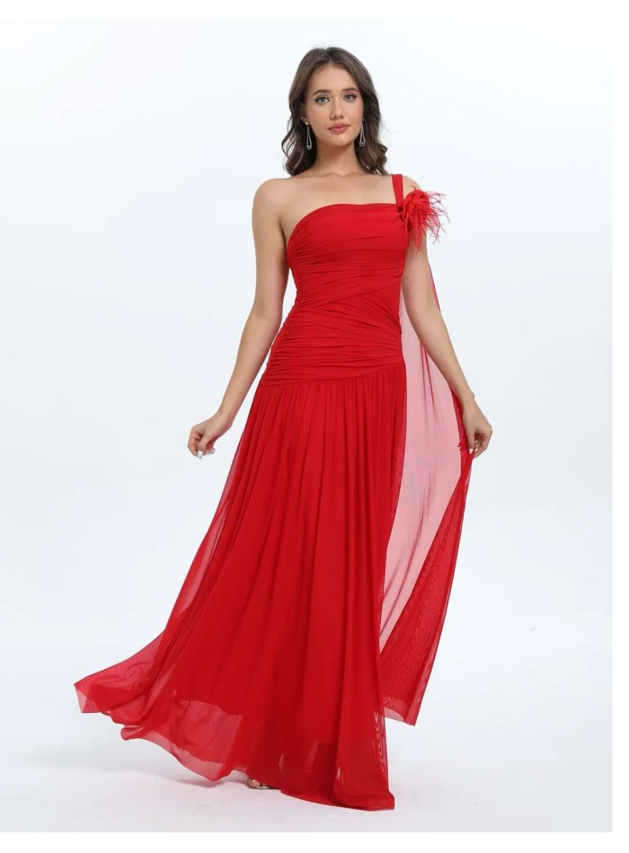 Long gown with draped bodice and cape sleeves