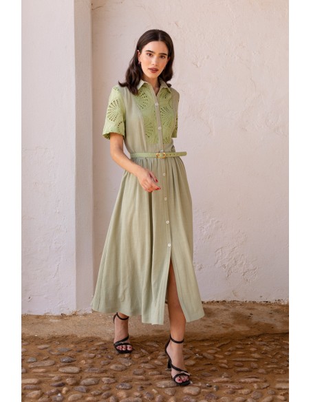 Robe d'invité midi à manches courtes verte