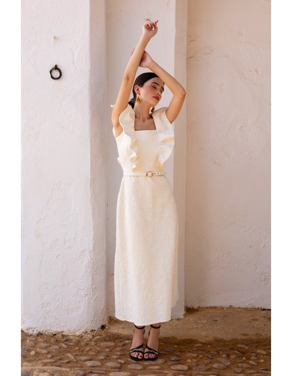 Vestido midi de invitada blanco con estampado