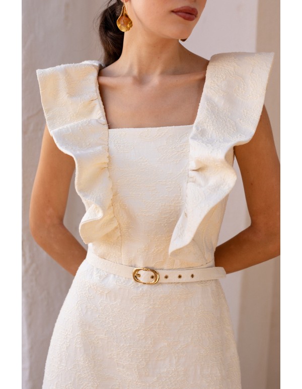 White midi guest dress with flower print 2