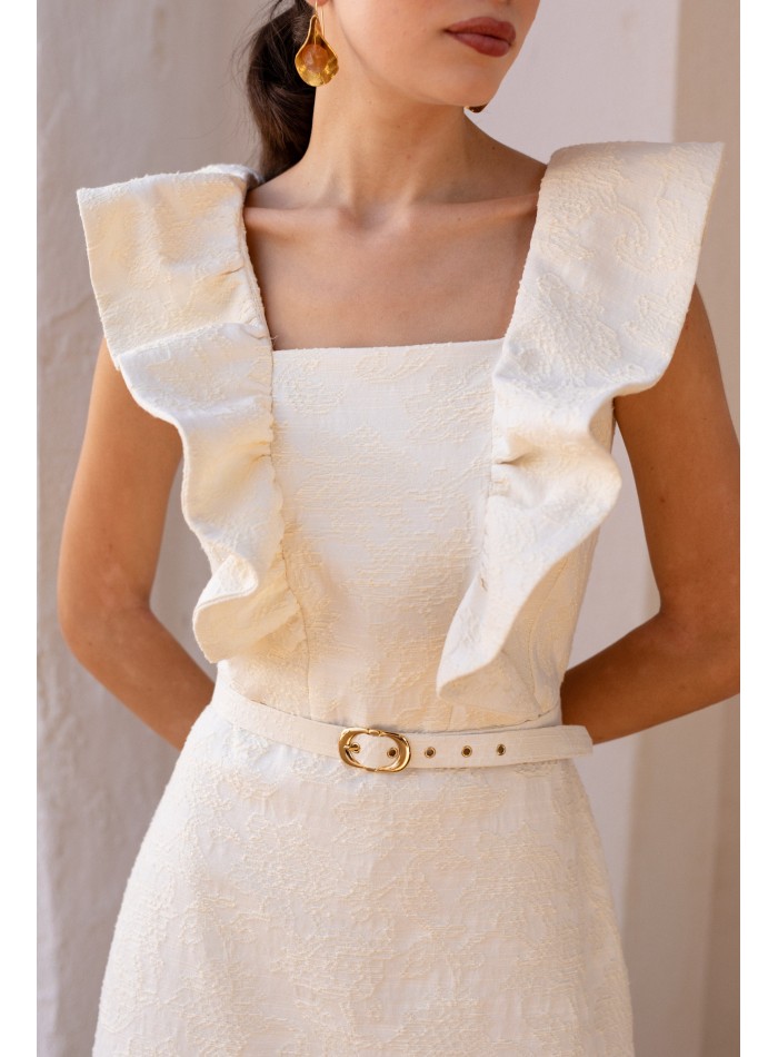 White midi guest dress with flower print