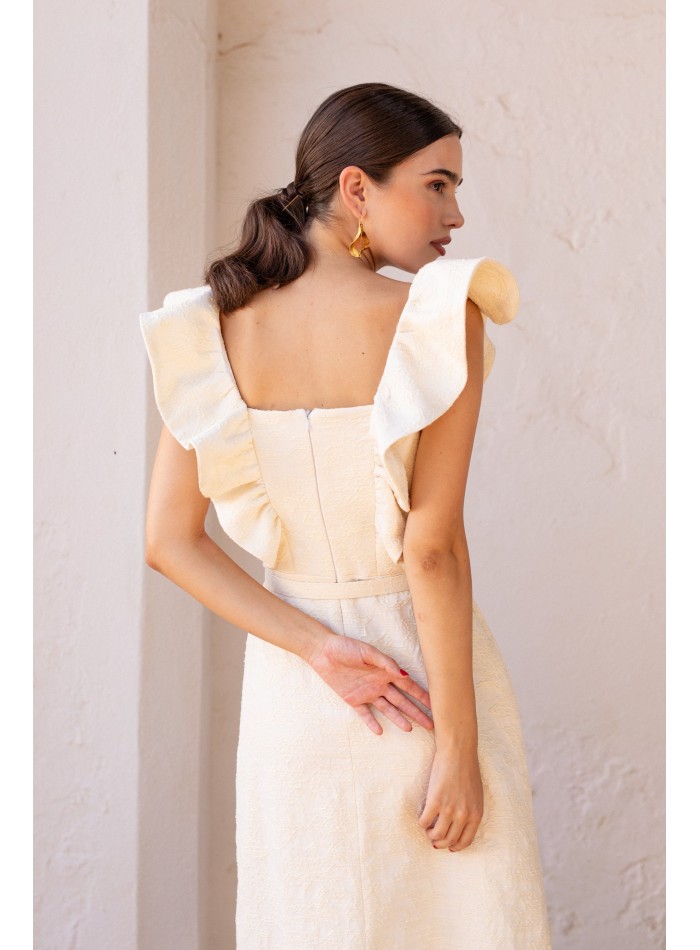 White midi guest dress with flower print