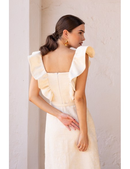 Robe midi blanche à imprimé floral pour les invités