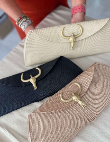 Sac en raphia avec fermoir en bronze