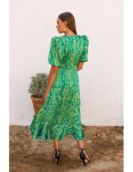 Vestido midi de estampado geométrico verde para comuniones