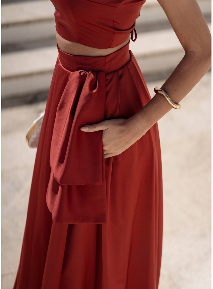 Terracotta long skirt with pockets and...